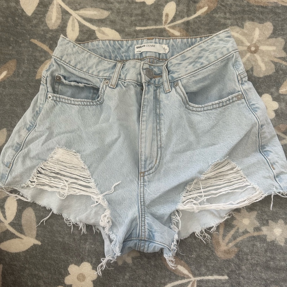 Garage Light Wash Distressed Jean Shorts